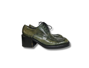 90s Green Leather Block Heel Brogues