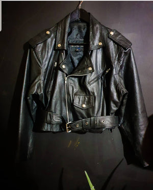 Black Leather 80s Biker Jacket