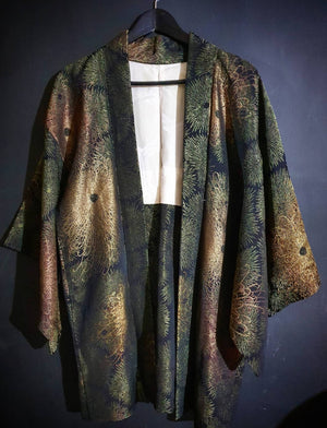 Olive Gold Vintage Silk Kimono