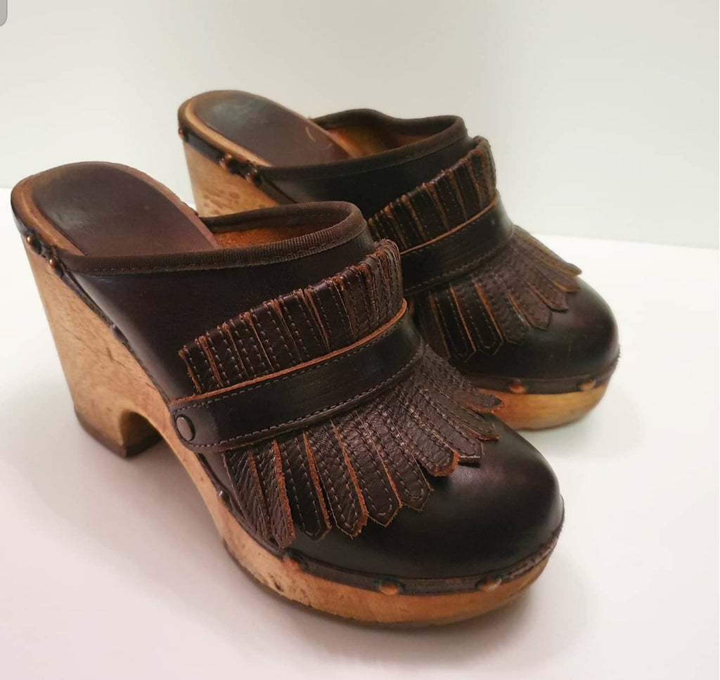 90s Leather & Wood Clogs