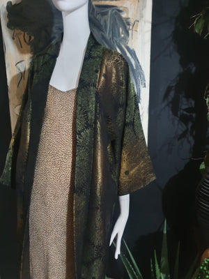 Olive Gold Vintage Silk Kimono