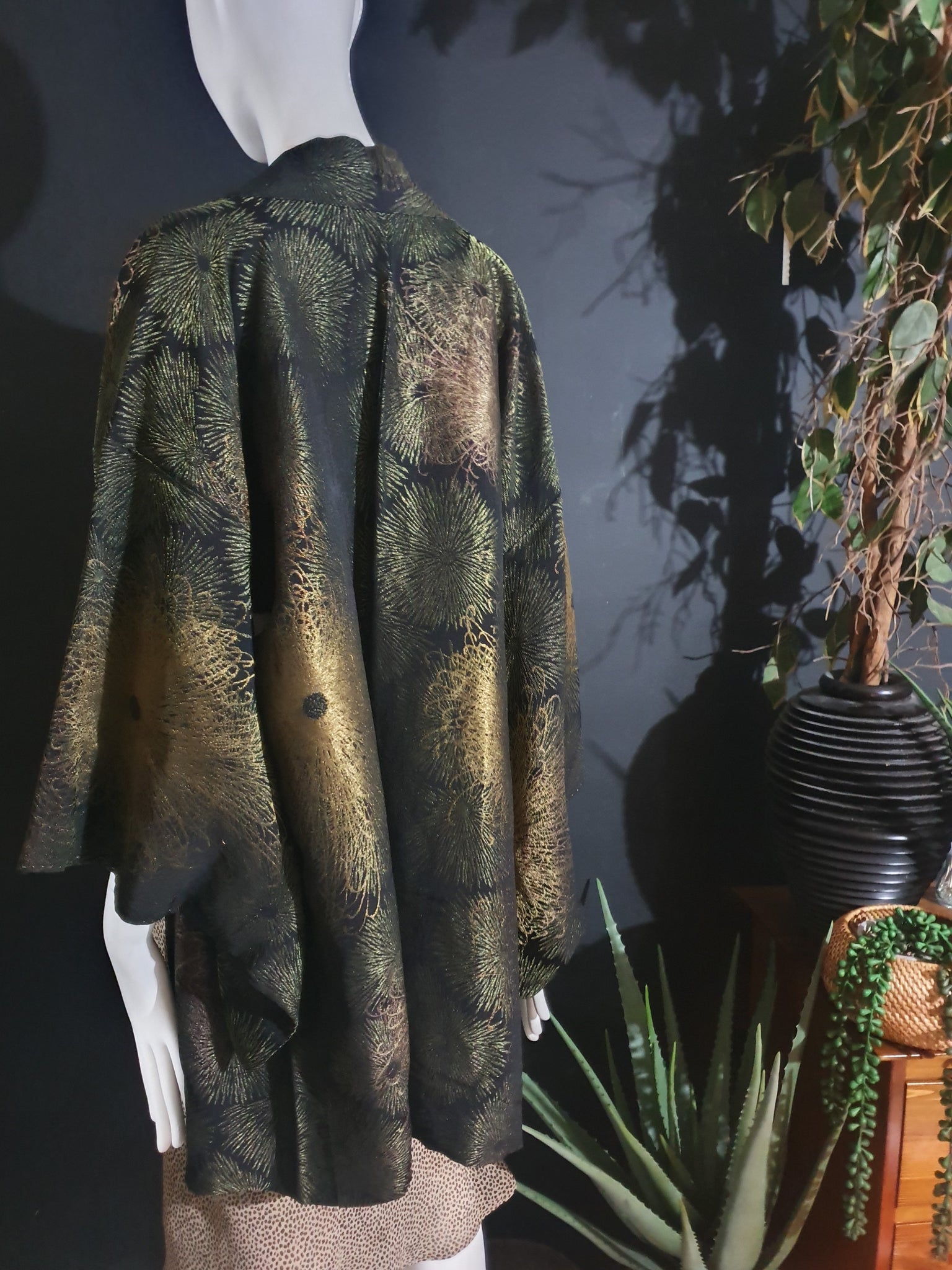 Olive Gold Vintage Silk Kimono