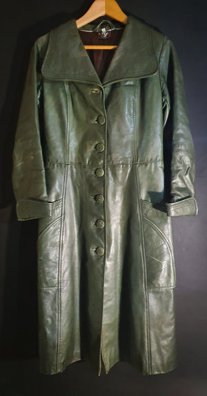 Green Leather 1970s Trench Coat