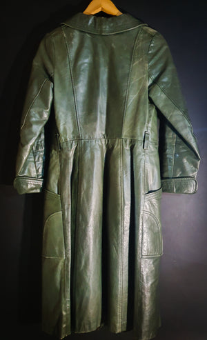 Green Leather 1970s Trench Coat