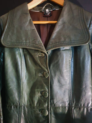 Green Leather 1970s Trench Coat