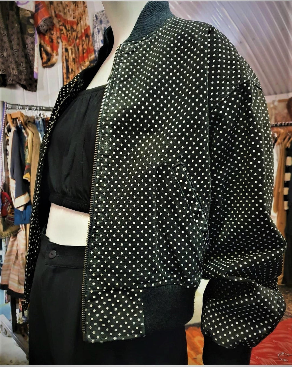 90s Polka Dot Print Leather Jacket